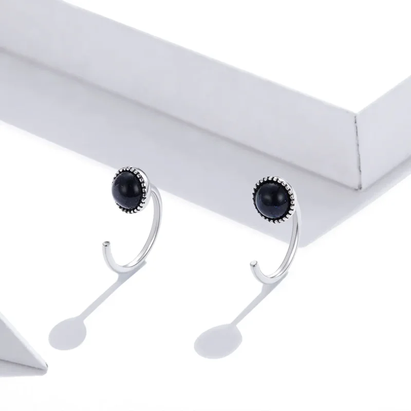 (imagine pentru) Cercei rotunzi Tip Pandora cu Deep Night Sky din argint - SCE950 - Vizualizare 4