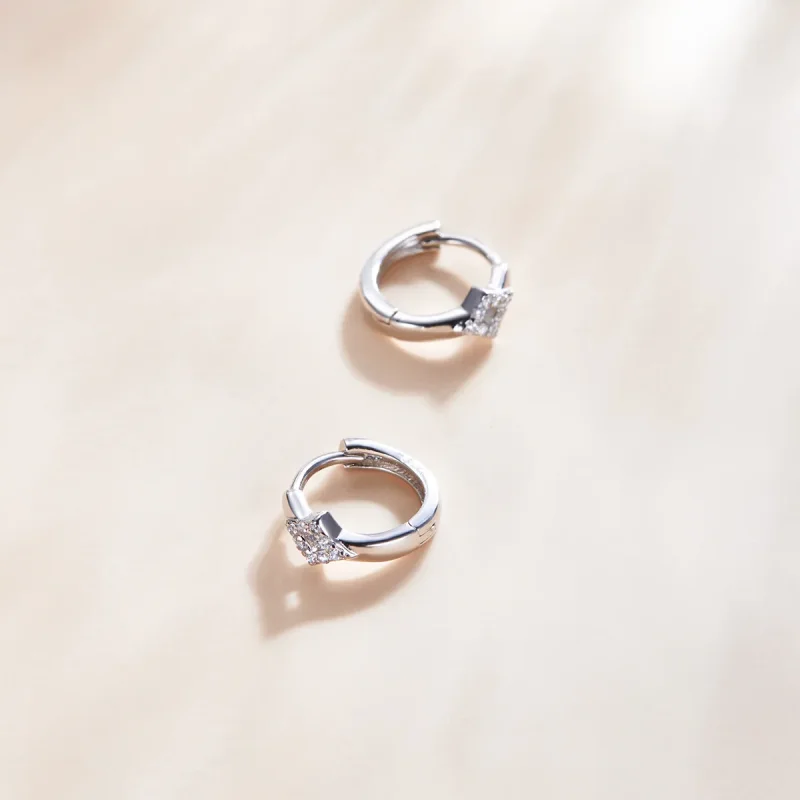 (imagine pentru) Cercei rotunzi Tip Pandora cu Diamant strălucitor din argint - SCE1048 - Vizualizare 4