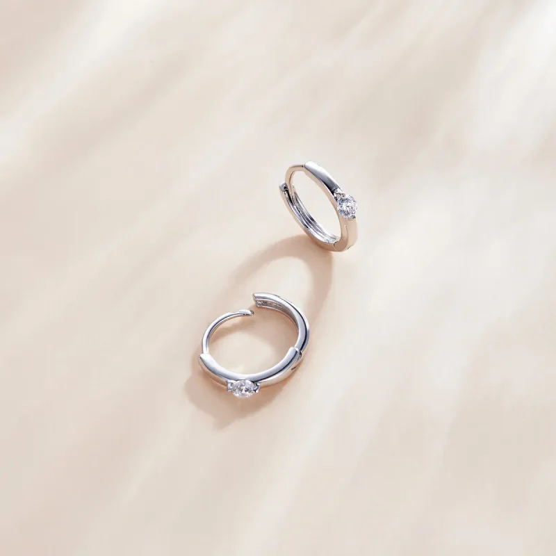 (imagine pentru) Cercei rotunzi Tip Pandora cu Diamant strălucitor din argint - SCE1050-A - Vizualizare 3