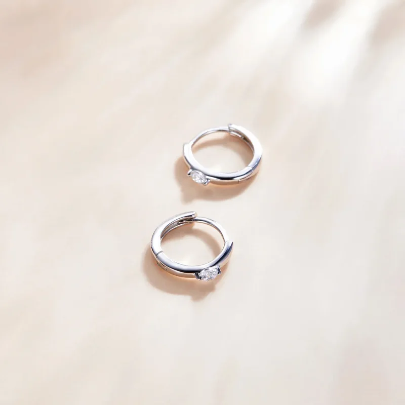 (imagine pentru) Cercei rotunzi Tip Pandora cu Diamant strălucitor din argint - SCE1050-A - Vizualizare 4