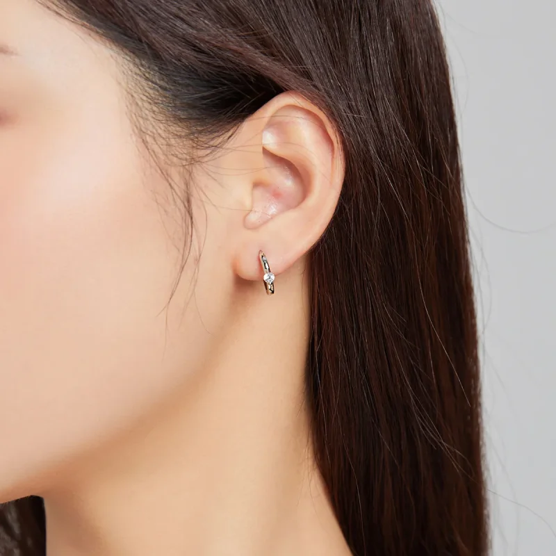 (imagine pentru) Cercei rotunzi Tip Pandora cu Diamant strălucitor din argint - SCE1050-A - Vizualizare 5