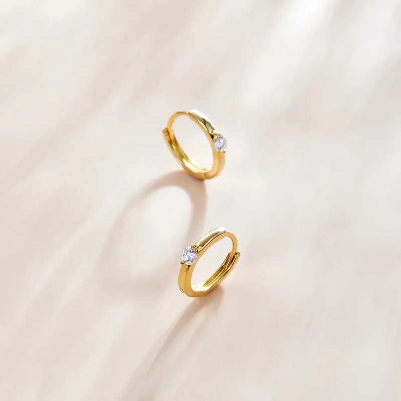 (imagine pentru) Cercei rotunzi Tip Pandora cu Diamant strălucitor placat cu aur de 14 k - SCE105 - Vizualizare 2