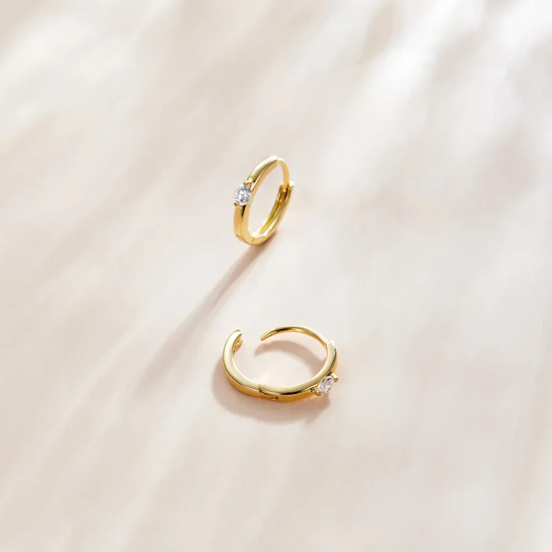 (imagine pentru) Cercei rotunzi Tip Pandora cu Diamant strălucitor placat cu aur de 14 k - SCE105 - Vizualizare 3