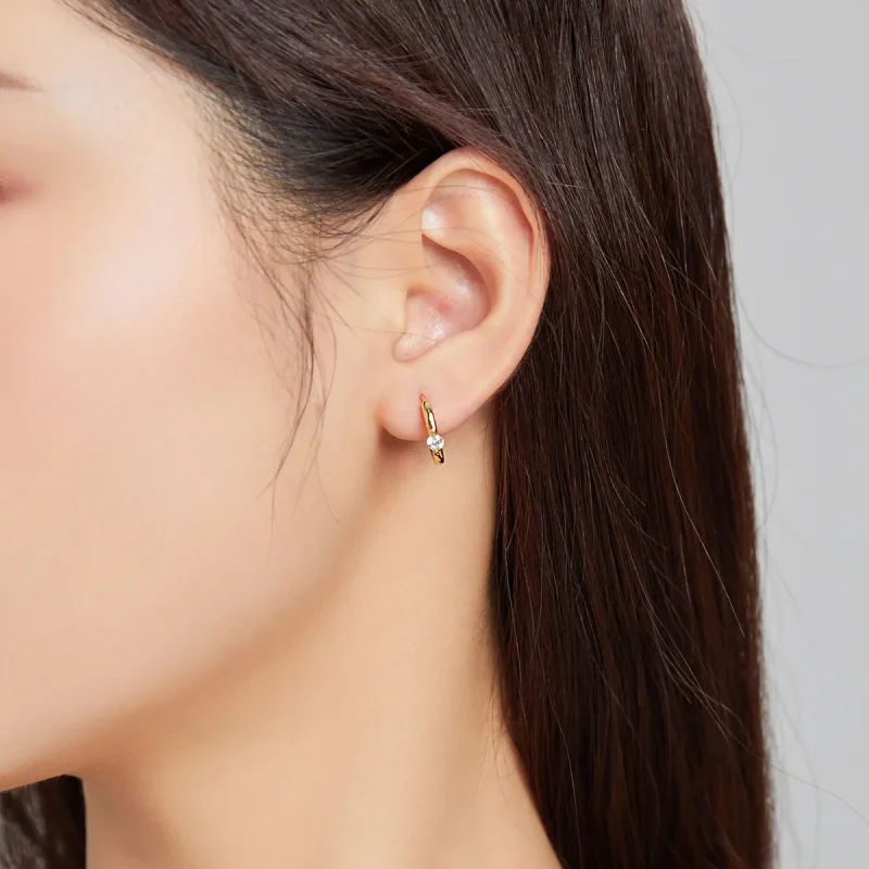 (imagine pentru) Cercei rotunzi Tip Pandora cu Diamant strălucitor placat cu aur de 14 k - SCE105 - Vizualizare 5