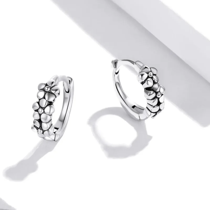 (imagine pentru) Cercei rotunzi Tip Pandora cu Flori simple de argint din argint - SCE1154 - Vizualizare 2