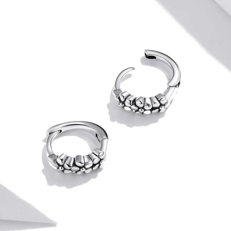 (imagine pentru) Cercei rotunzi Tip Pandora cu Flori simple de argint din argint - SCE1154 - Vizualizare 4