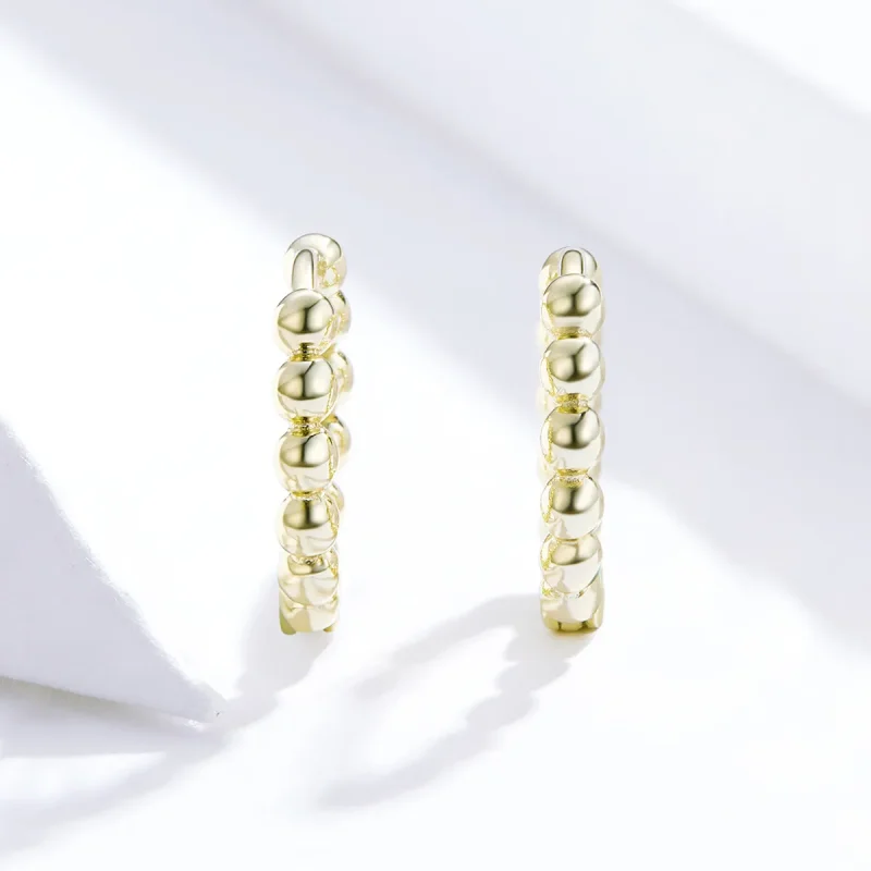 (imagine pentru) Cercei rotunzi Tip Pandora cu Minge mică placat cu aur de 14 k - SCE807-B - Vizualizare 2