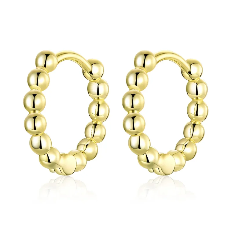 (imagine pentru) Cercei rotunzi Tip Pandora cu Minge mică placat cu aur de 14 k - SCE807-B