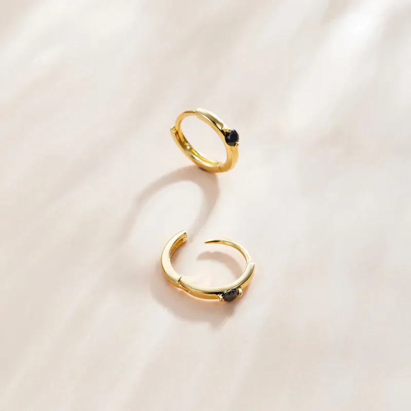 (imagine pentru) Cercei rotunzi Tip Pandora cu Minge placat cu aur de 14 k - SCE1050-BK - Vizualizare 3