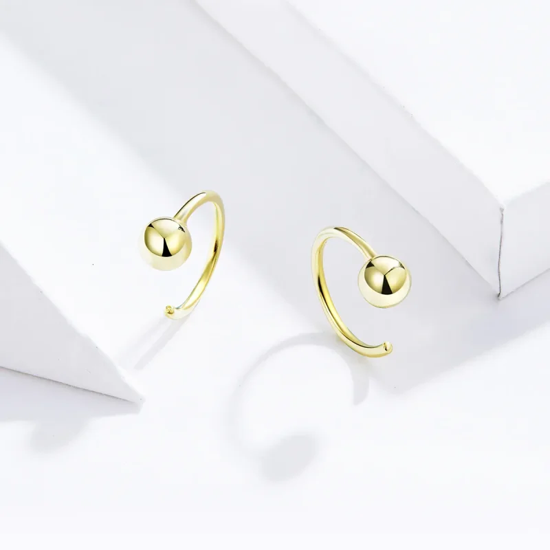 (imagine pentru) Cercei rotunzi Tip Pandora cu Minge placat cu aur de 14 k - SCE782-B - Vizualizare 2