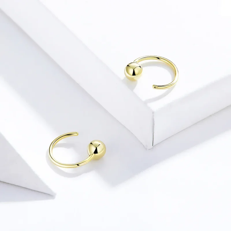 (imagine pentru) Cercei rotunzi Tip Pandora cu Minge placat cu aur de 14 k - SCE782-B - Vizualizare 4