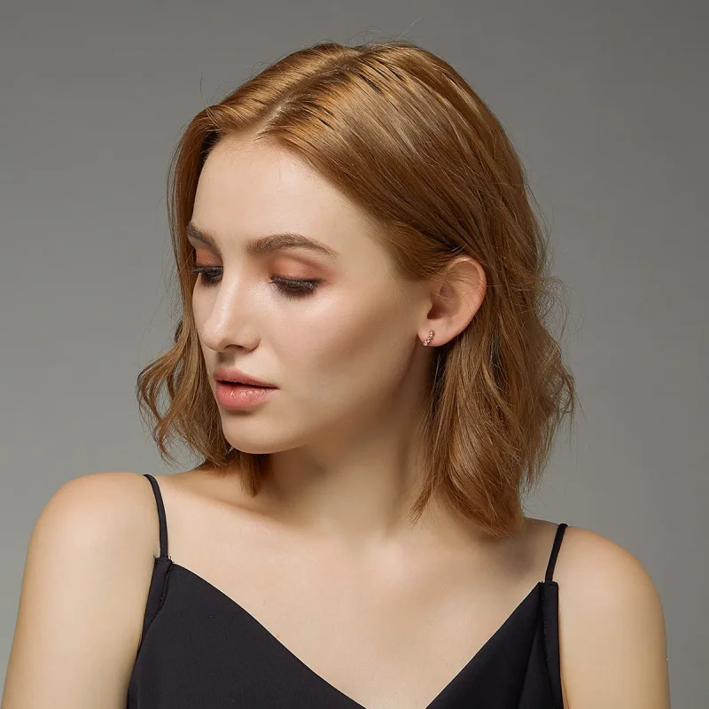 (imagine pentru) Cercei rotunzi Tip Pandora cu Întâlniri cu inimile din aur rose - SCE445-C - Vizualizare 4