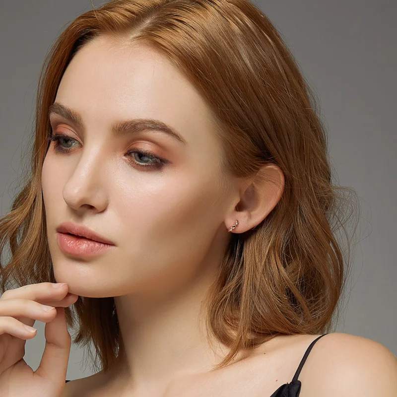 (imagine pentru) Cercei rotunzi Tip Pandora cu Întâlniri cu inimile din aur rose - SCE445-C - Vizualizare 6