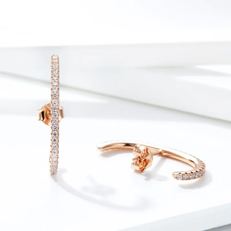 (imagine pentru) Cercei rotunzi Tip Pandora cu Radieni eleganți din aur rose - SCE548 - Vizualizare 4