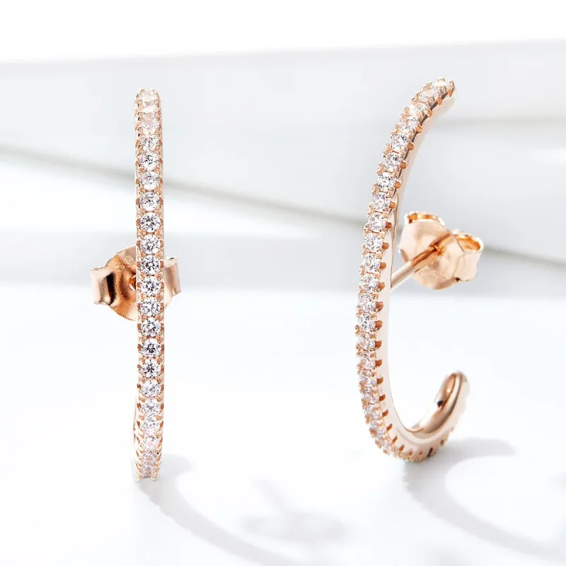 (imagine pentru) Cercei rotunzi Tip Pandora cu Radieni eleganți din aur rose - SCE548 - Vizualizare 5