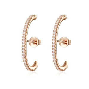 (imagine pentru) Cercei rotunzi Tip Pandora cu Radieni eleganți din aur rose - SCE548