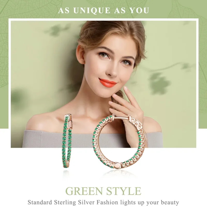 (imagine pentru) Cercei rotunzi Tip Pandora cu Stil verde din aur rose - SCE511 - Vizualizare 2
