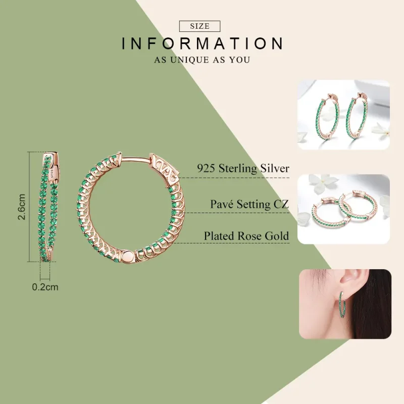 (imagine pentru) Cercei rotunzi Tip Pandora cu Stil verde din aur rose - SCE511 - Vizualizare 3