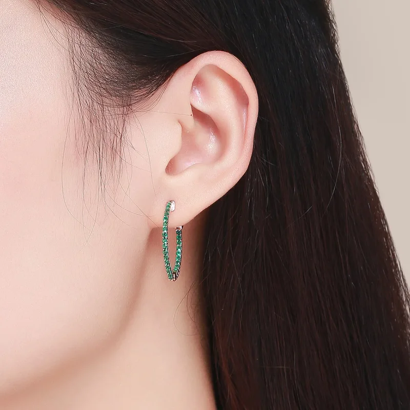 (imagine pentru) Cercei rotunzi Tip Pandora cu Stil verde din aur rose - SCE511 - Vizualizare 4