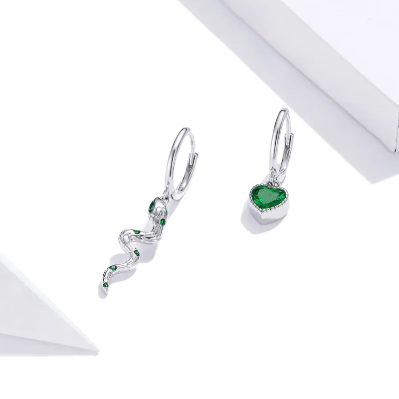 (imagine pentru) Pandora Style Argint Iubirea Șarpelui & Inimă Verde Cercei Pendant - SCE1006 - Vizualizare 2