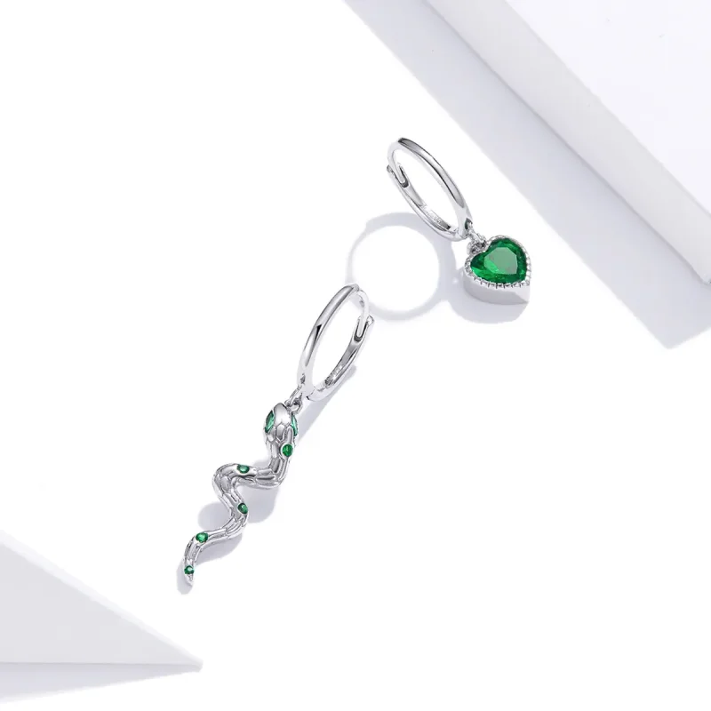 (imagine pentru) Pandora Style Argint Iubirea Șarpelui & Inimă Verde Cercei Pendant - SCE1006 - Vizualizare 3