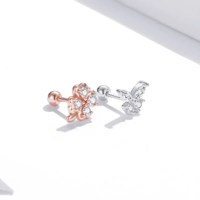 (imagine pentru) Pandora Style Two Tone Bicolor Cercei cu Trifoi norocos și Fluturi - SCE1008 - Vizualizare 3