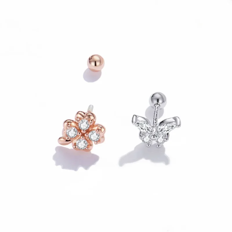 (imagine pentru) Pandora Style Two Tone Bicolor Cercei cu Trifoi norocos și Fluturi - SCE1008 - Vizualizare 4