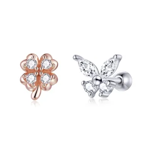 (imagine pentru) Pandora Style Two Tone Bicolor Cercei cu Trifoi norocos și Fluturi - SCE1008