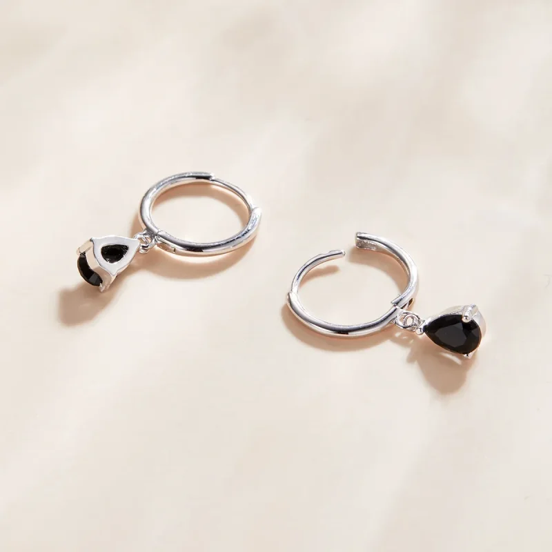 (imagine pentru) Pandora Style Cercei Pandant Argintiu cu Negru - SCE1018-BK - Vizualizare 2