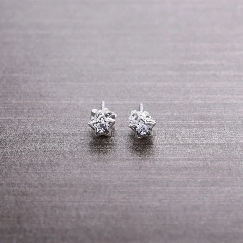 (imagine pentru) Star silver stud earrings with clear cubic zirconia - 290597CZ - - Vizualizare 2