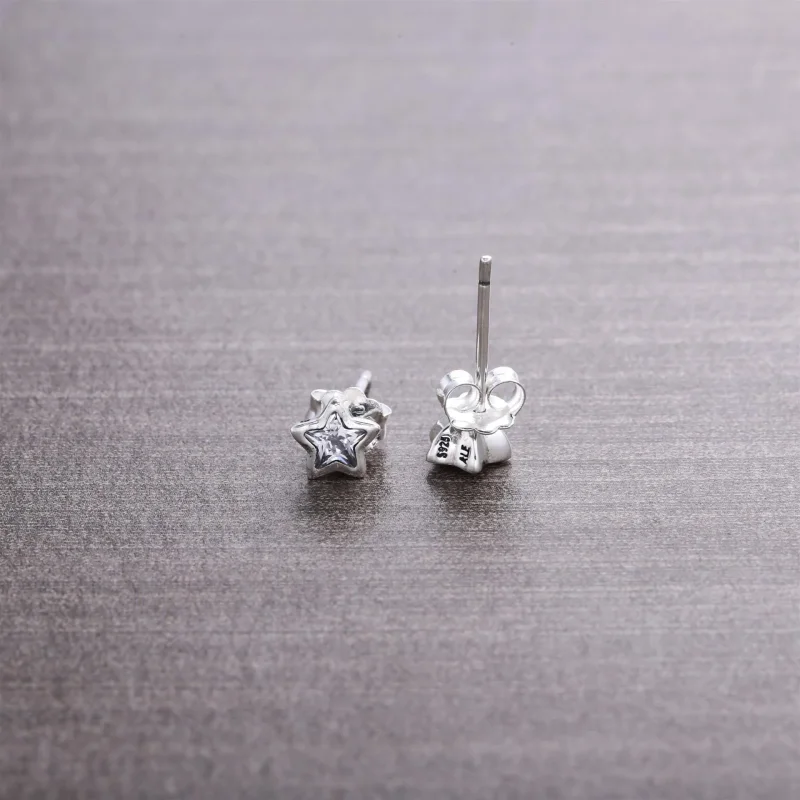 (imagine pentru) Star silver stud earrings with clear cubic zirconia - 290597CZ - - Vizualizare 3