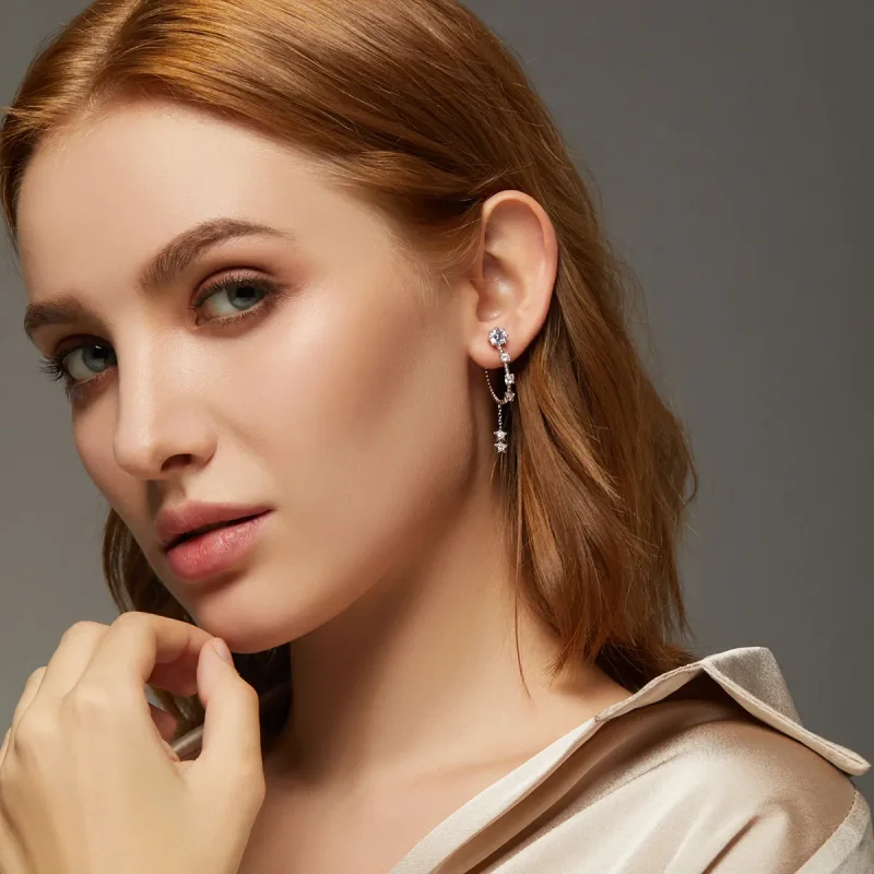 (imagine pentru) Cercei cu pandantive strălucitoare în stil Pandora - BSE310 - Vizualizare 6