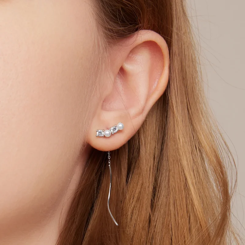 (imagine pentru) Pandora Style Bead Zircon Hanging Earrings - SCE1448 - Vizualizare 7