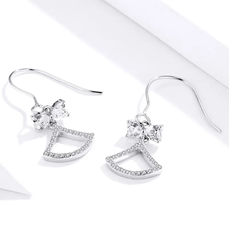 (imagine pentru) Pandora Style Bow Scalloped Hanging Earrings - BSE281 - Vizualizare 2