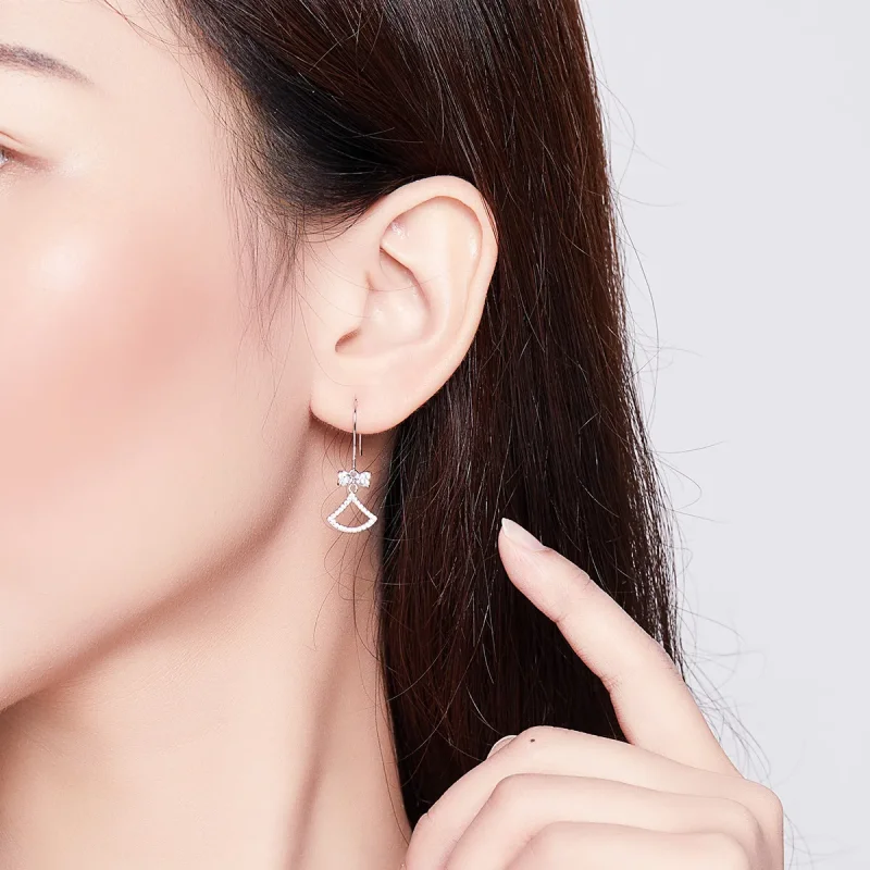 (imagine pentru) Pandora Style Bow Scalloped Hanging Earrings - BSE281 - Vizualizare 6