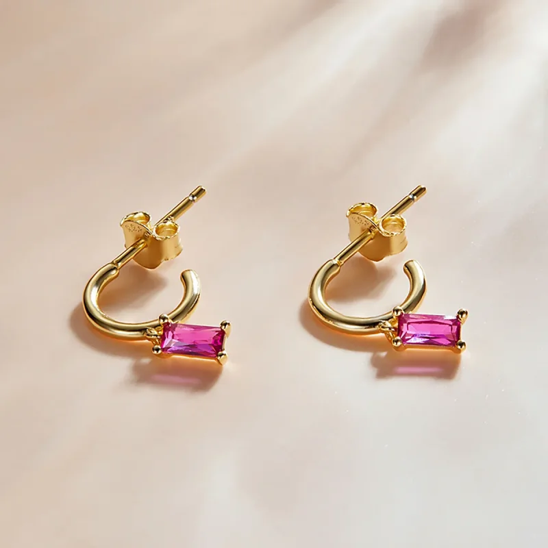 (imagine pentru) Pandora Style Colorful Cubic Zirconium - Pink Hanging Earrings - SCE1242-RD - Vizualizare 2