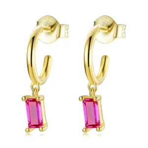 (imagine pentru) Pandora Style Colorful Cubic Zirconium - Pink Hanging Earrings - SCE1242-RD