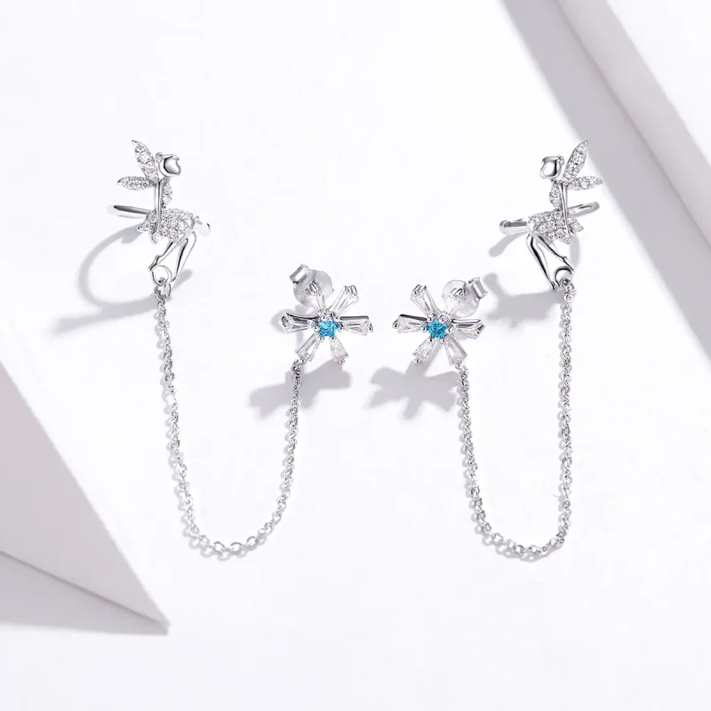 (imagine pentru) Pandora Style Flower Spirit Hanging Earrings - BSE201 - Vizualizare 2