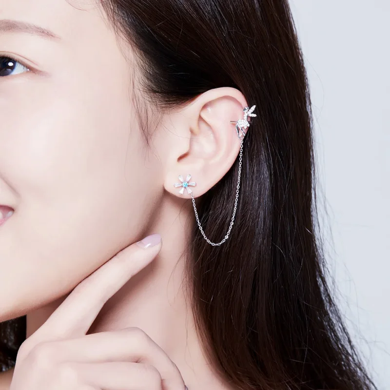 (imagine pentru) Pandora Style Flower Spirit Hanging Earrings - BSE201 - Vizualizare 5