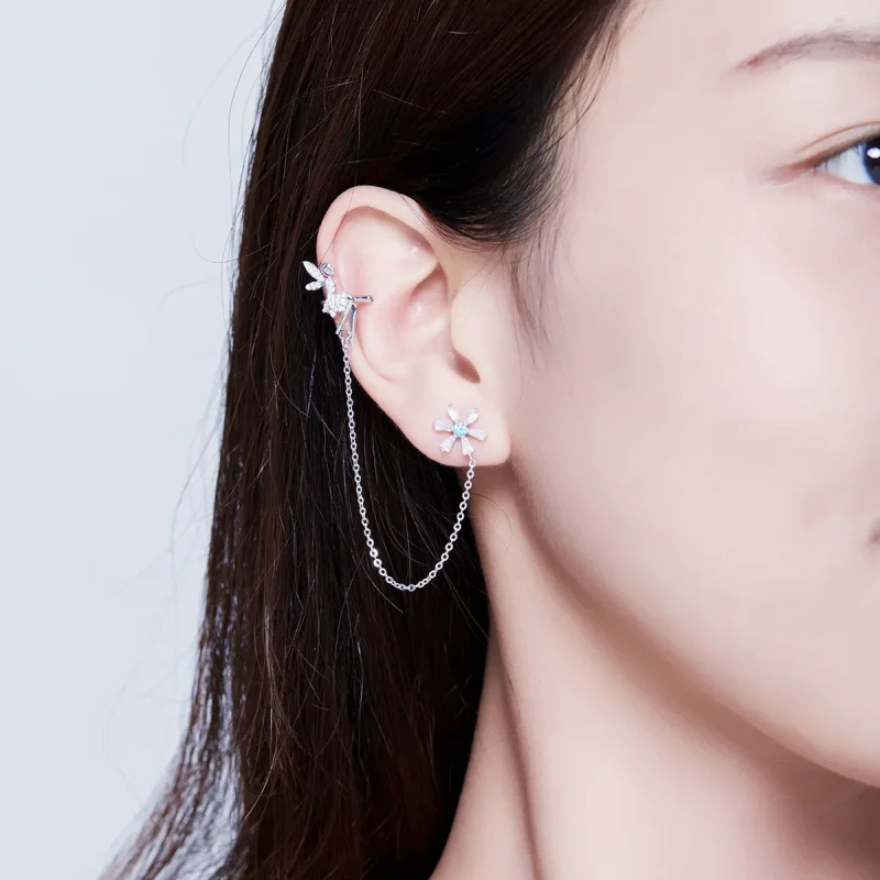 (imagine pentru) Pandora Style Flower Spirit Hanging Earrings - BSE201 - Vizualizare 6