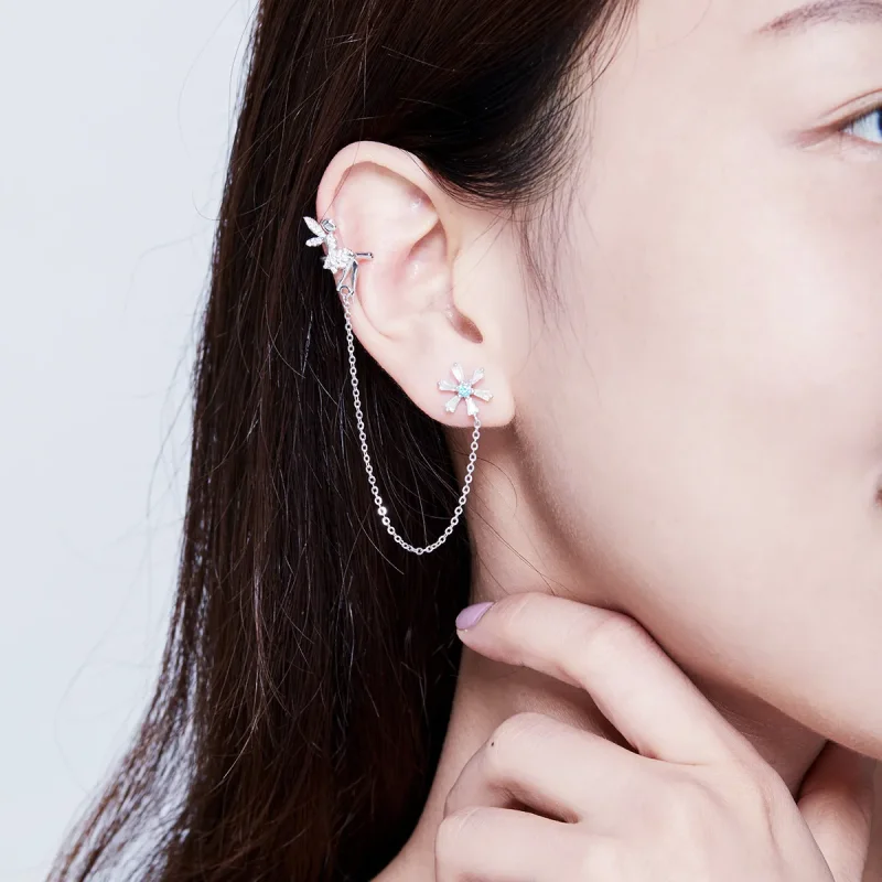 (imagine pentru) Pandora Style Flower Spirit Hanging Earrings - BSE201 - Vizualizare 7