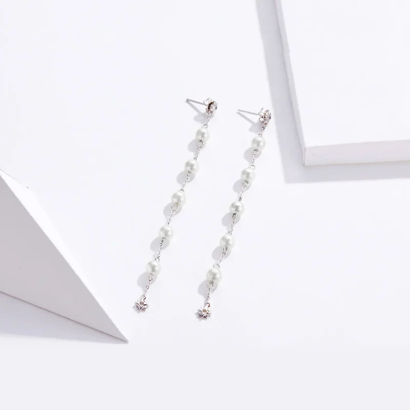 (imagine pentru) Pandora Style Pearl Tassel Hanging Earrings - BSE185 - Vizualizare 2