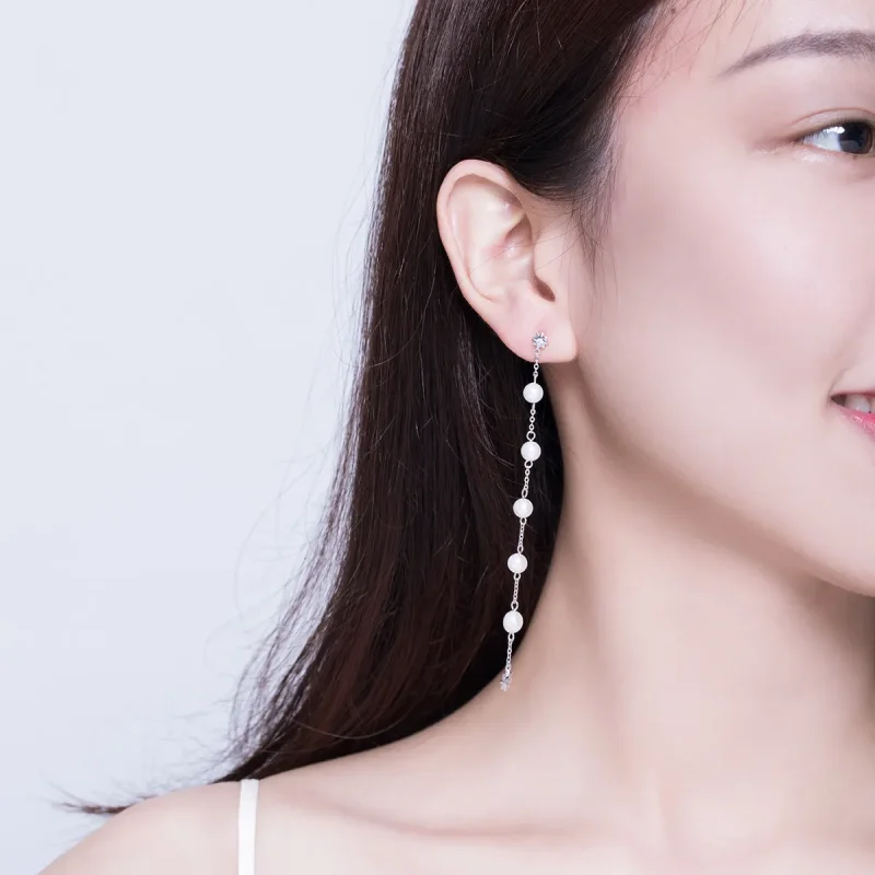 (imagine pentru) Pandora Style Pearl Tassel Hanging Earrings - BSE185 - Vizualizare 5