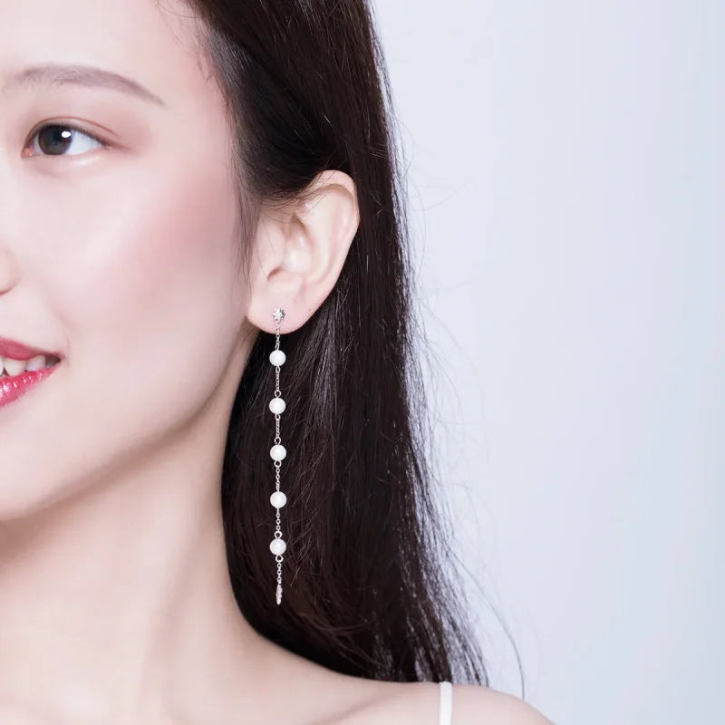 (imagine pentru) Pandora Style Pearl Tassel Hanging Earrings - BSE185 - Vizualizare 6