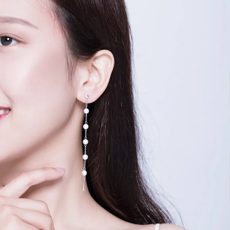 (imagine pentru) Pandora Style Pearl Tassel Hanging Earrings - BSE185 - Vizualizare 7