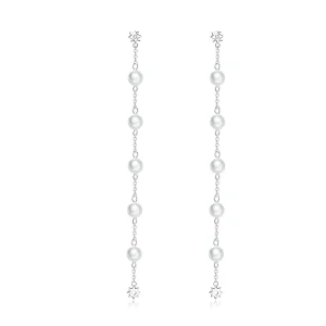 (imagine pentru) Pandora Style Pearl Tassel Hanging Earrings - BSE185
