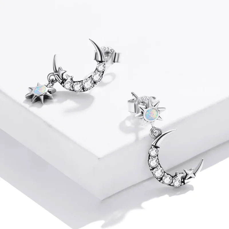 (imagine pentru) Pandora Style Poartă Cercuri cu Stele și Lună Cercei Cârlige - SCE1239 - Vizualizare 3