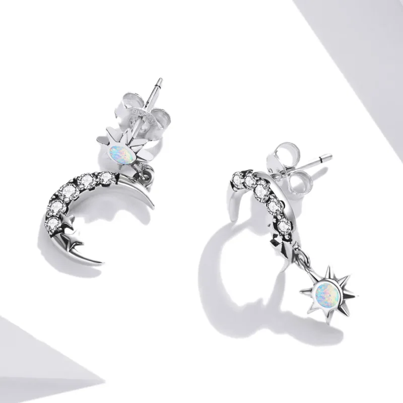 (imagine pentru) Pandora Style Poartă Cercuri cu Stele și Lună Cercei Cârlige - SCE1239 - Vizualizare 4