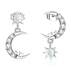 (imagine pentru) Pandora Style Poartă Cercuri cu Stele și Lună Cercei Cârlige - SCE1239
