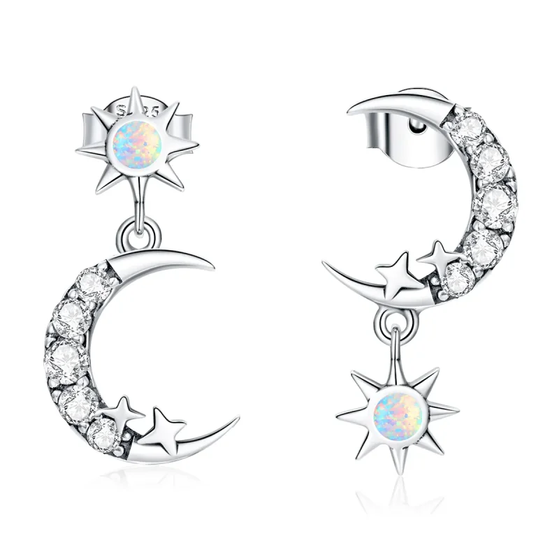 (imagine pentru) Pandora Style Poartă Cercuri cu Stele și Lună Cercei Cârlige - SCE1239